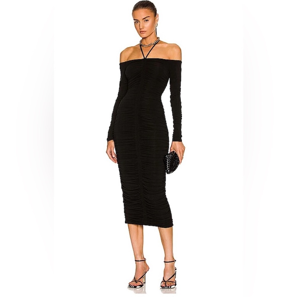 A.L.C NWT Avery Ruched Long Sleeve Midi Dress Black Size Medium